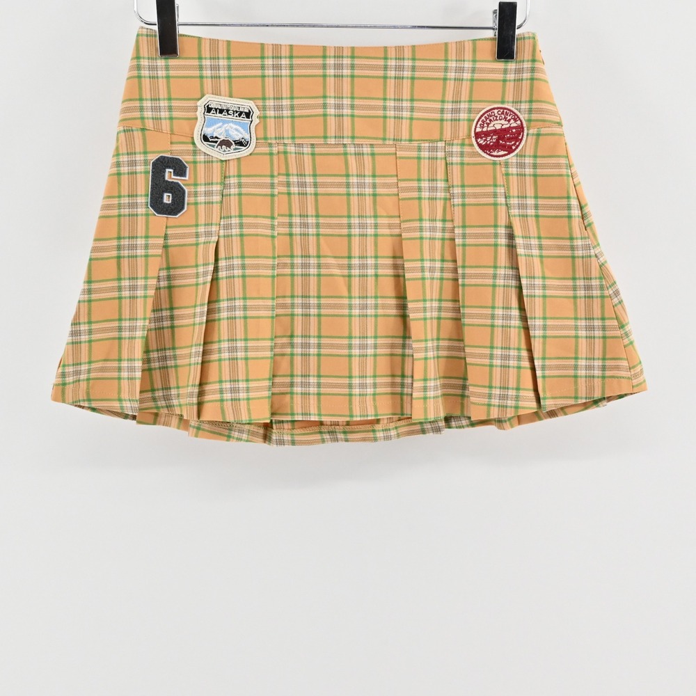 Urban Outfitters Plaid Pleated Mini Skirt Size XS Schoolgirl Academia Patches